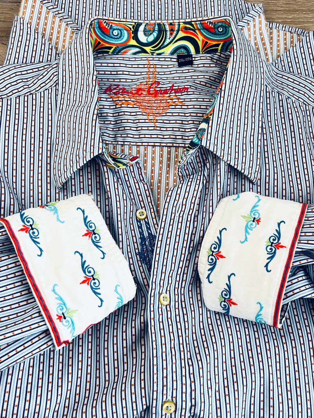 Robert Graham Multicolor Striped Shirt with Embroidered Cuffs